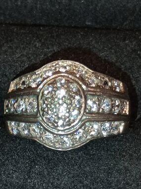 Vintage Sterling Silver Art Deco Style Pave' Set Gemstone Ring